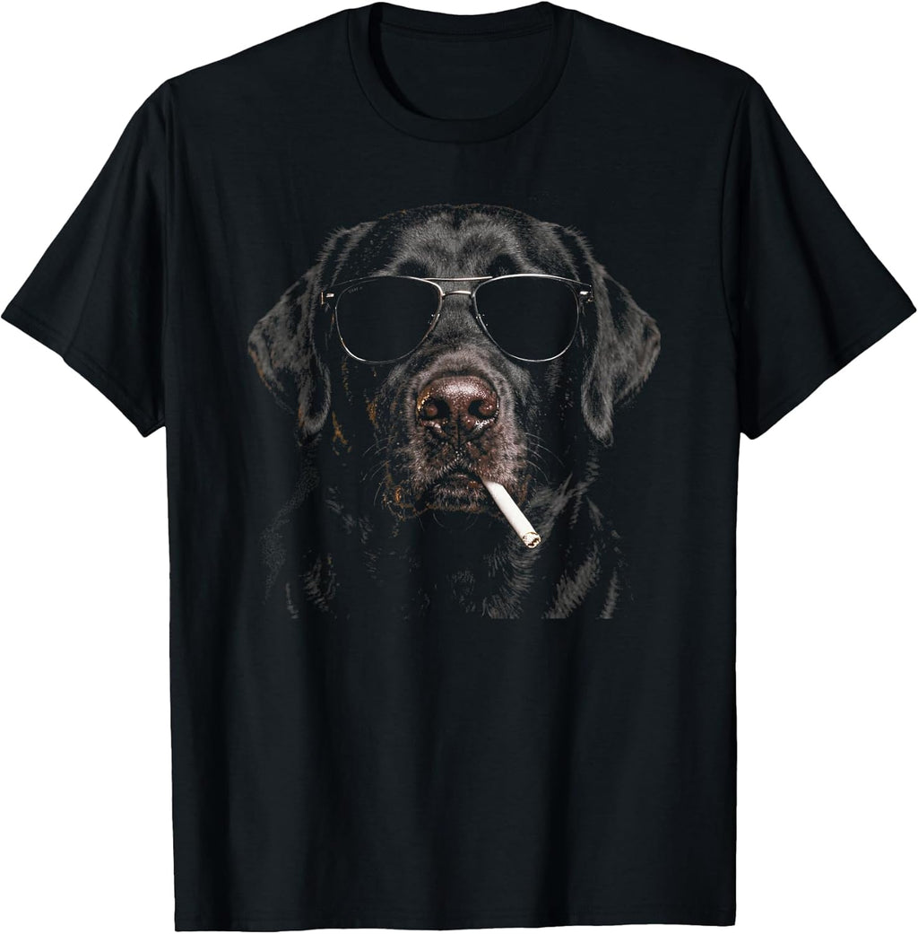 Cool Smoking Black Lab Dog with Cigarette Sunglasses Sketch T-Shirt