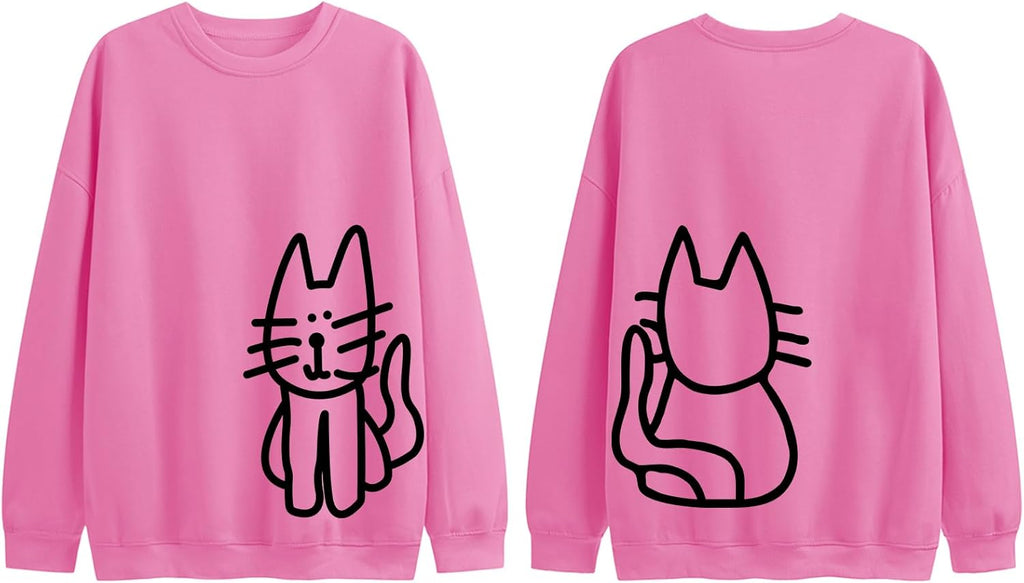 Cat Sweatshirts for Women Graphic Oversized Sweatshirt Funny Long Sleeve Shirt Cute Pullover Fleece Hoodie Tops