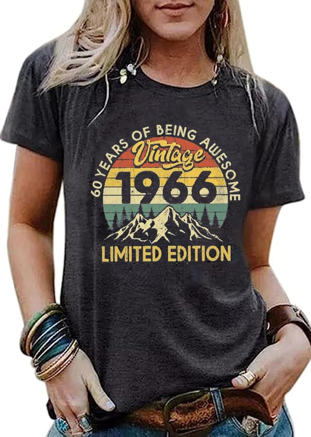 60th Birthday Gift for Women Vintage 1966 Shirt Sixty Bday Gifts Letter Print Retro Party Tops Short Sleeve Casual Tees