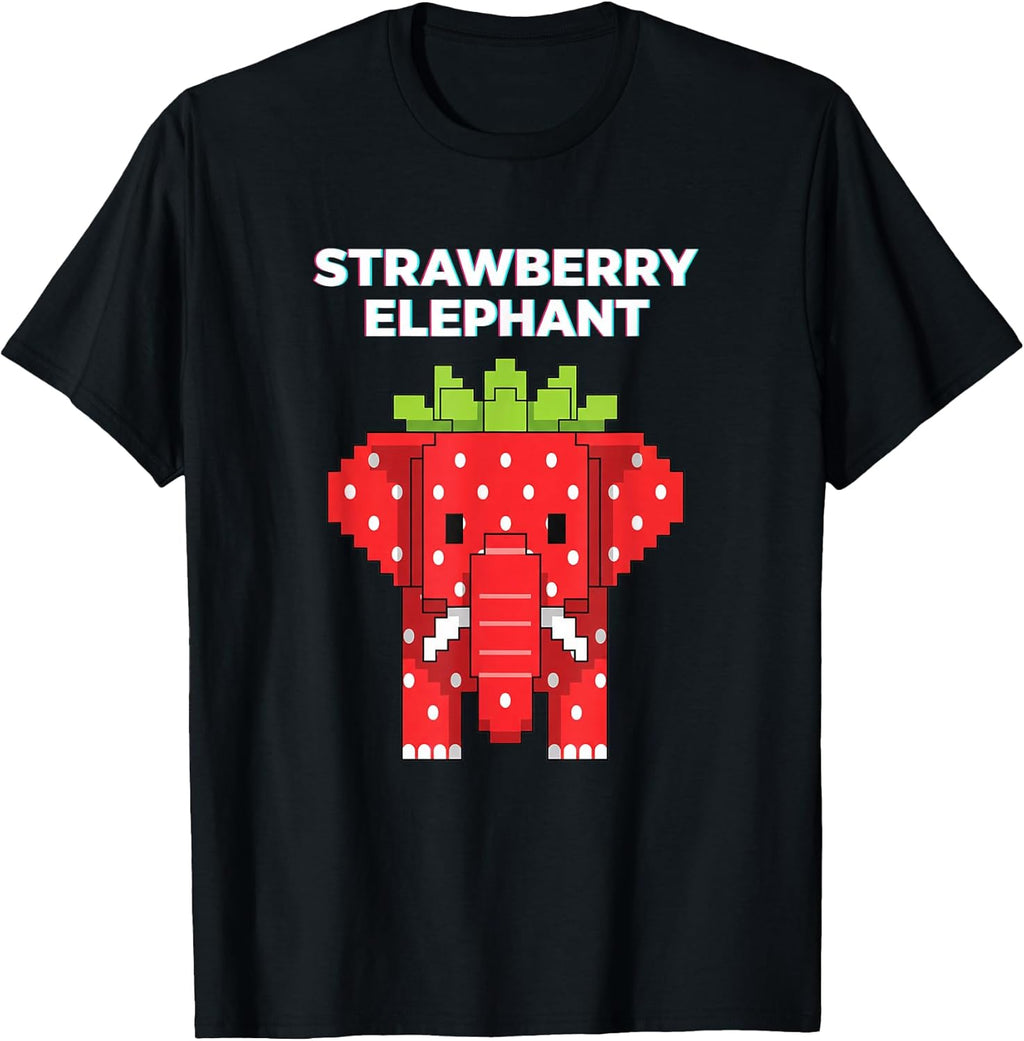 Strawberry Elephant Pixel Art Cute Jungle Animal Funny Kids T-Shirt