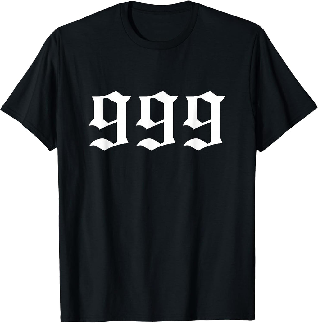 999 T-Shirt - Unisex Adults & Kids, Black, Small, Short Sleeve, Cotton 80% Polyester 20%