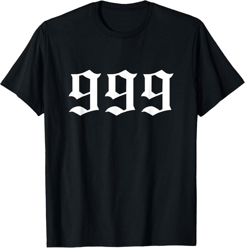 999 T-Shirt - Unisex Adults & Kids, Black, Small, Short Sleeve, Cotton 80% Polyester 20%