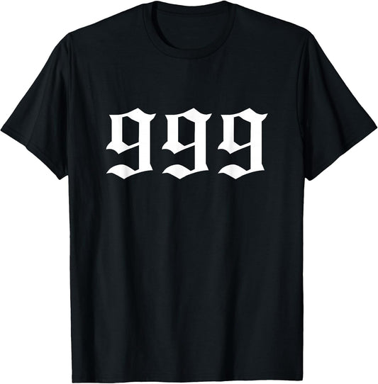 999 T-Shirt - Unisex Adults & Kids, Black, Small, Short Sleeve, Cotton 80% Polyester 20%
