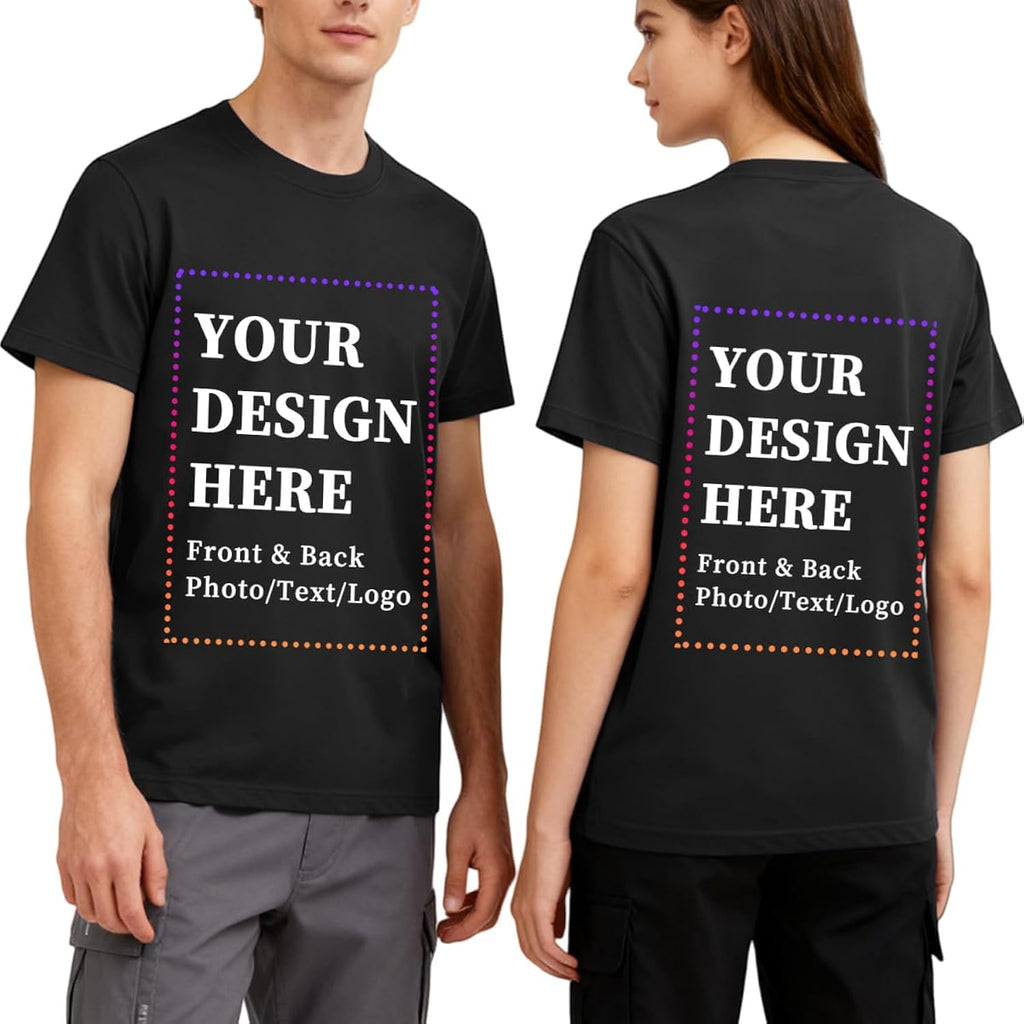 FEEGO Short Sleeve Custom T-Shirts for Men Women - Thickened Cotton Fabric,Front & Back Print,Design Your Own with Photo