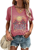 Women's T-Shirt V-Neck Graphic Tees Vintage Boho Flowers Shirt Summer Casual Plant Short Sleeve Tshirt Tops