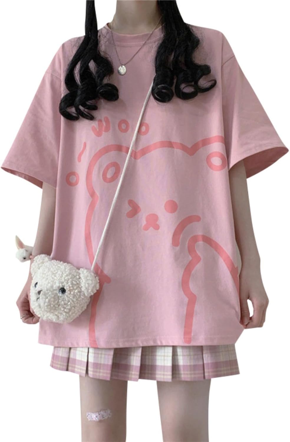 Women Kawaii Bear T-Shirt Cute Japanese Shirt Anime Graphic Tees Korean Preppy Short Sleece Oversized Clothes Tops