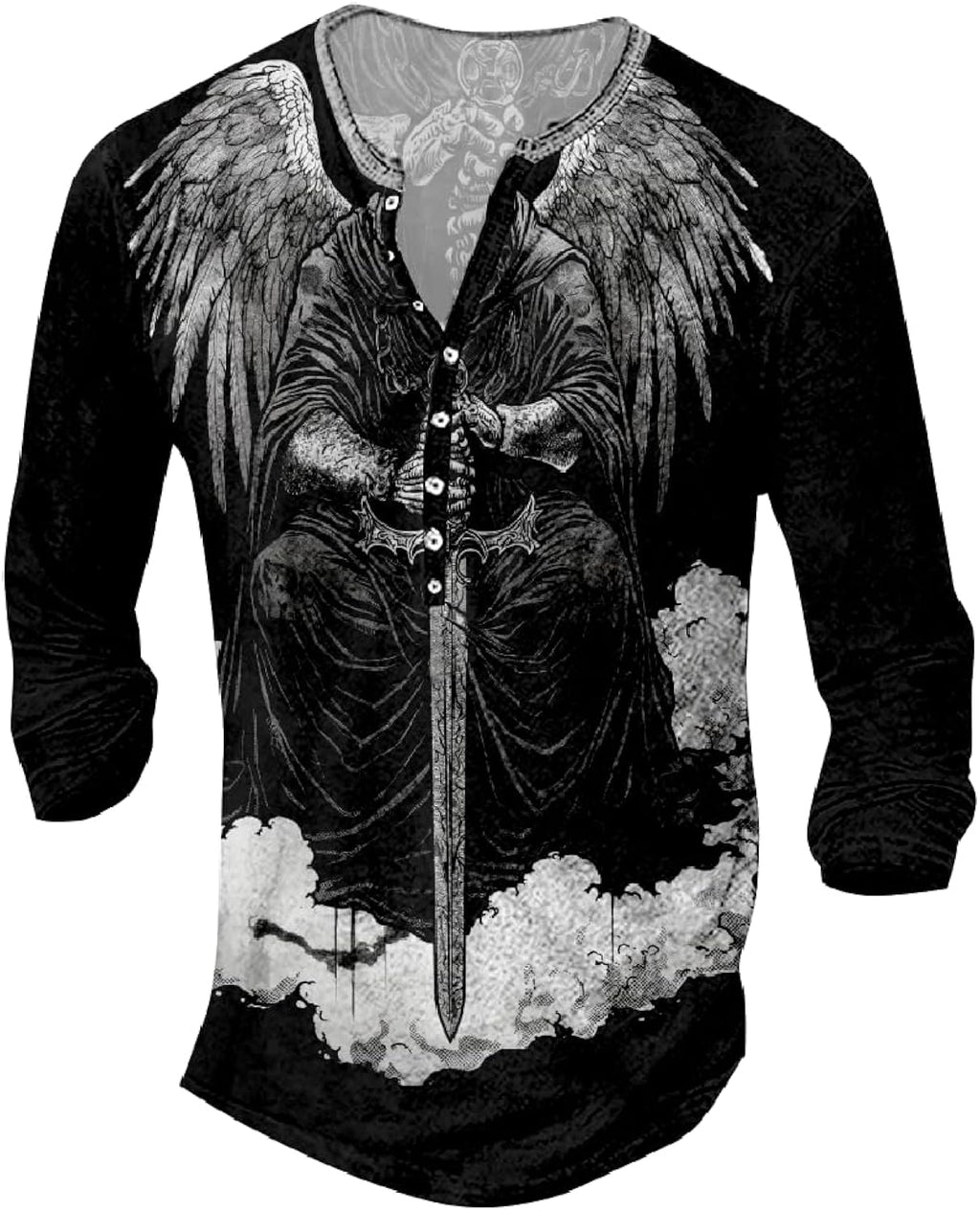 Mens Graphic T-Shirts Trendy Comfy Casual Shirts Henley V Neck Fit Muscle Collarless Gym Athletic Tee Shirts
