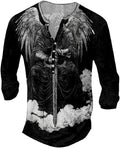 Mens Graphic T-Shirts Trendy Comfy Casual Shirts Henley V Neck Fit Muscle Collarless Gym Athletic Tee Shirts