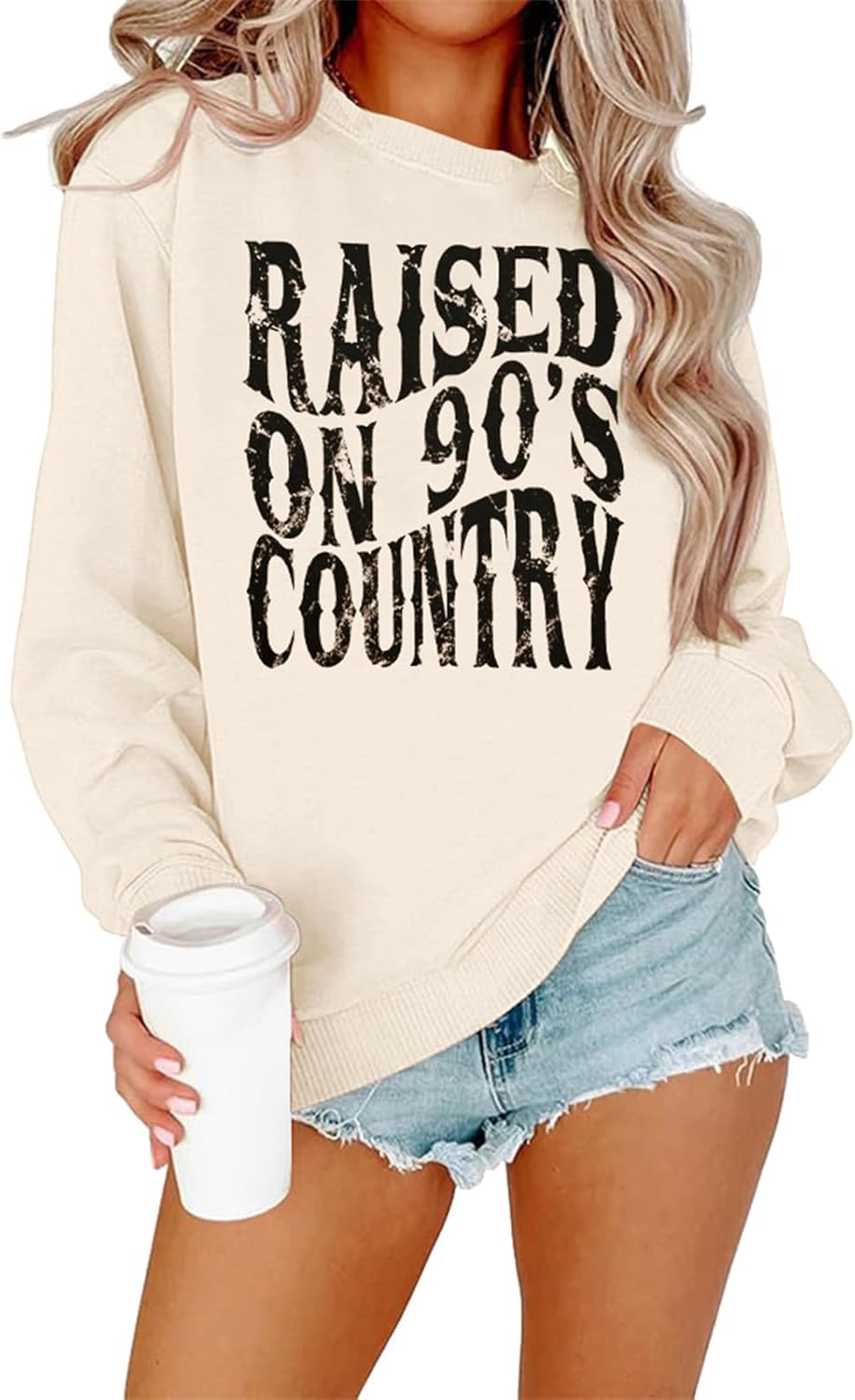 Raised on 90s Country Sweatshirt: Women Country Concert Tops 90s Music Shirt Vintage Graphic Long Sleeve Pullover