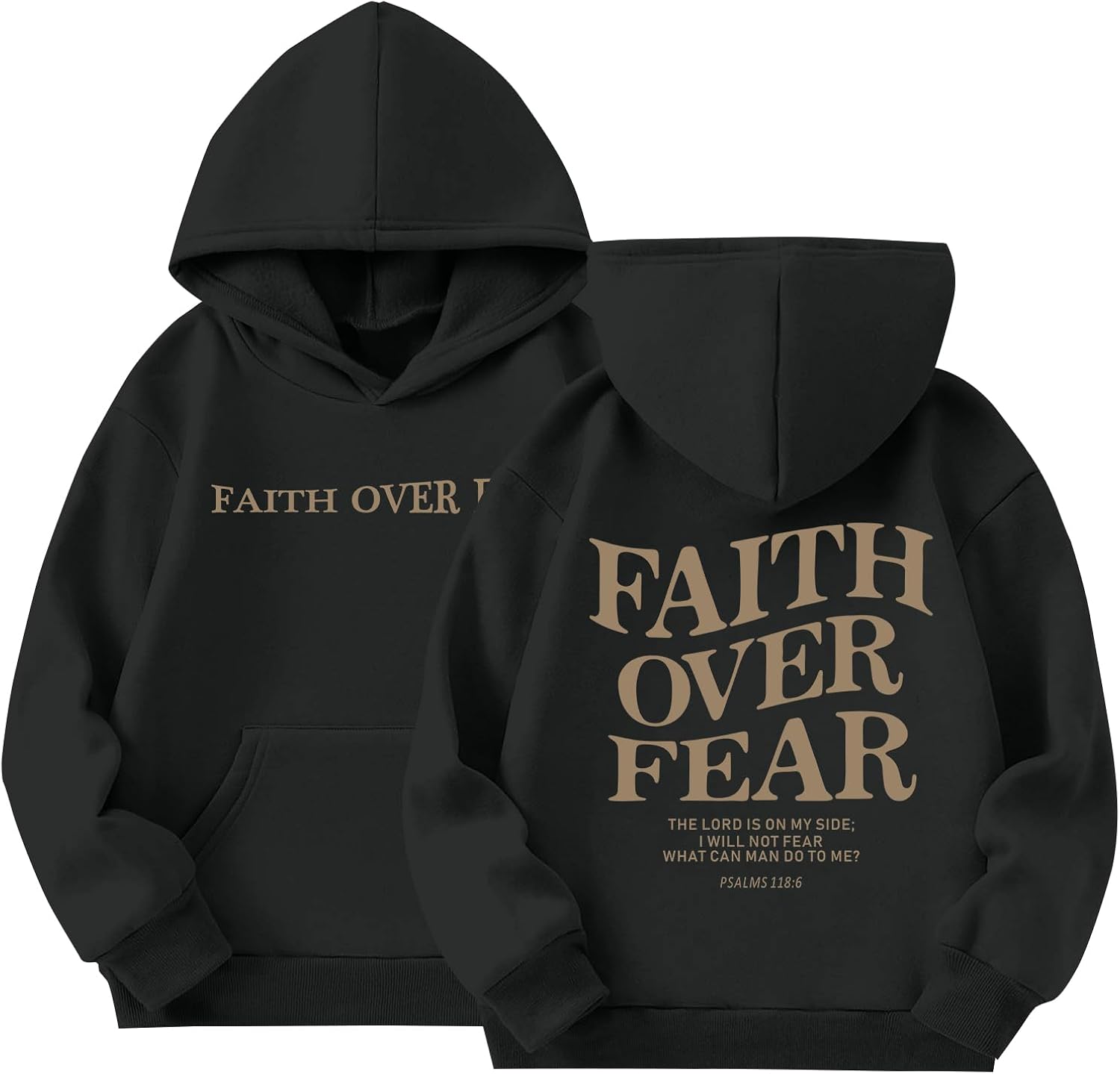 Cute Christian Graphic Hoodies For Girls Faith Over Fear Hoodie Kids Jesus Sweatshirt Religious Bible Verse Pullover
