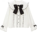 Jirai Kei Lolita Fashion Cutecore Clothes Kawaii Clothing Blouse Goth Shirt Women Lace Mesh Sheer Long Sleeve Blouse