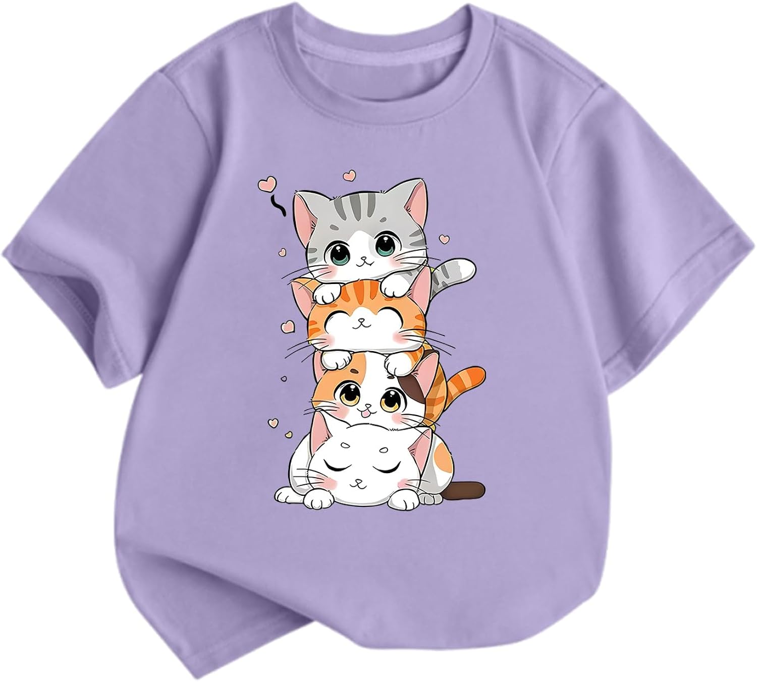 Cute Cat Shirts for Girls Kids Trendy Anime Graphic Tees Kawaii Cartoon Short Sleeve Crewneck Shirt Summer Tops