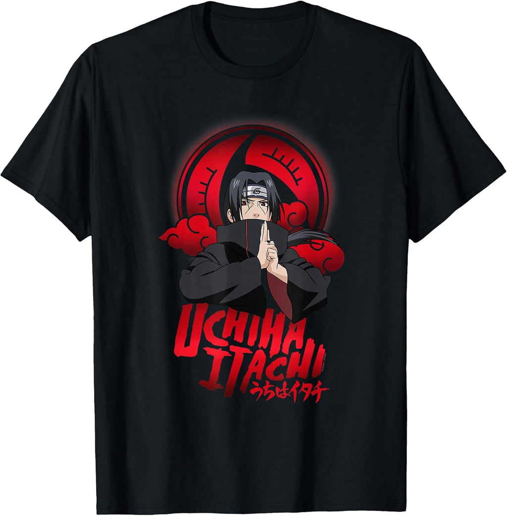 Uchiha Itachi Sharingan Symbol with Clouds Anime T-Shirt