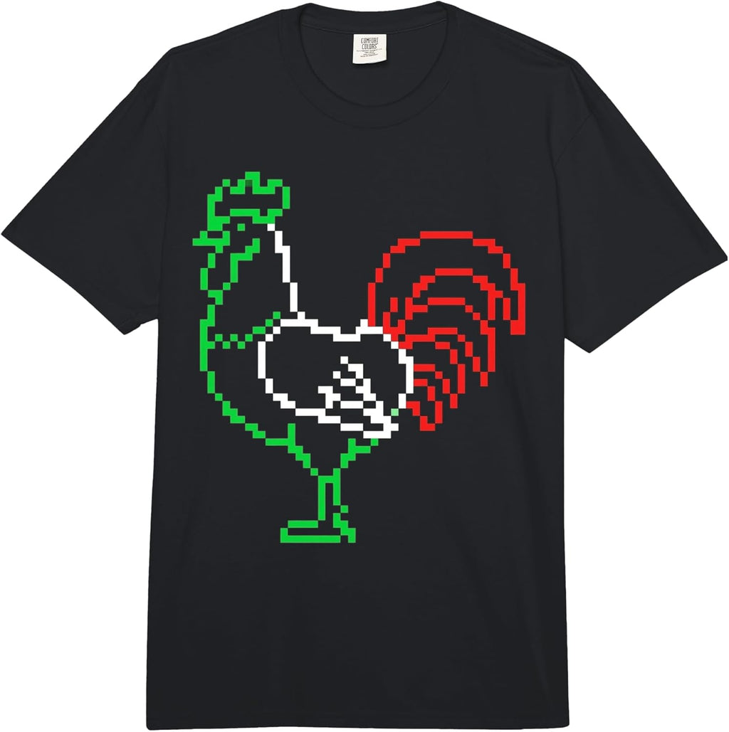 Retro Pixel Art Rooster 8-Bit Green and Red Poultry Comfort Colors Adult Heavyweight T-Shirt