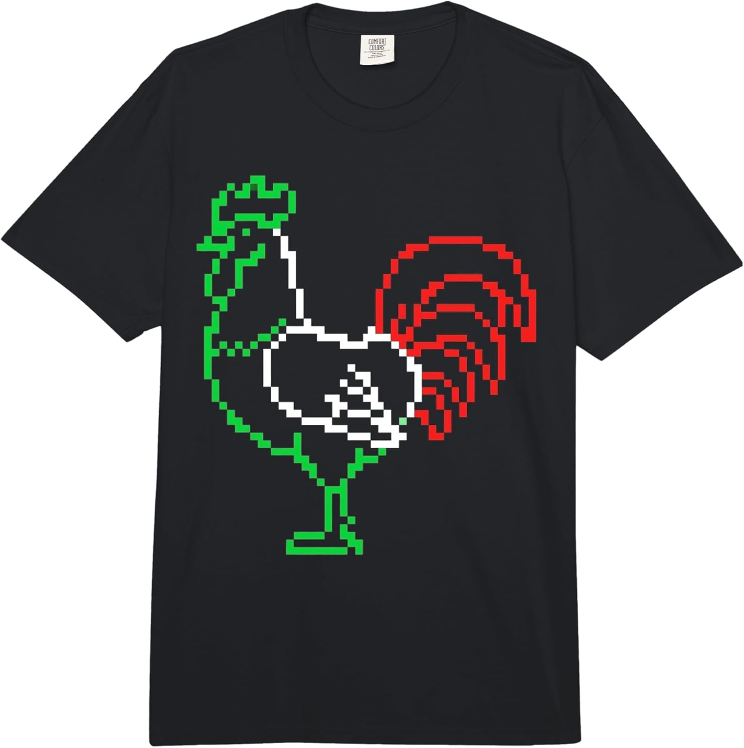 Retro Pixel Art Rooster 8-Bit Green and Red Poultry Comfort Colors Adult Heavyweight T-Shirt