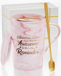 OLANRUN Mothers Day Coffee Mug Gifts for Mom from Daughter Son, Mom Gifts for Christmas Birthday Valentines Day, 14 OZ Funny Ceramic Coffee Mugs Tea Cup Lid Spoon Gift Set for Moms Office Home (Pink)