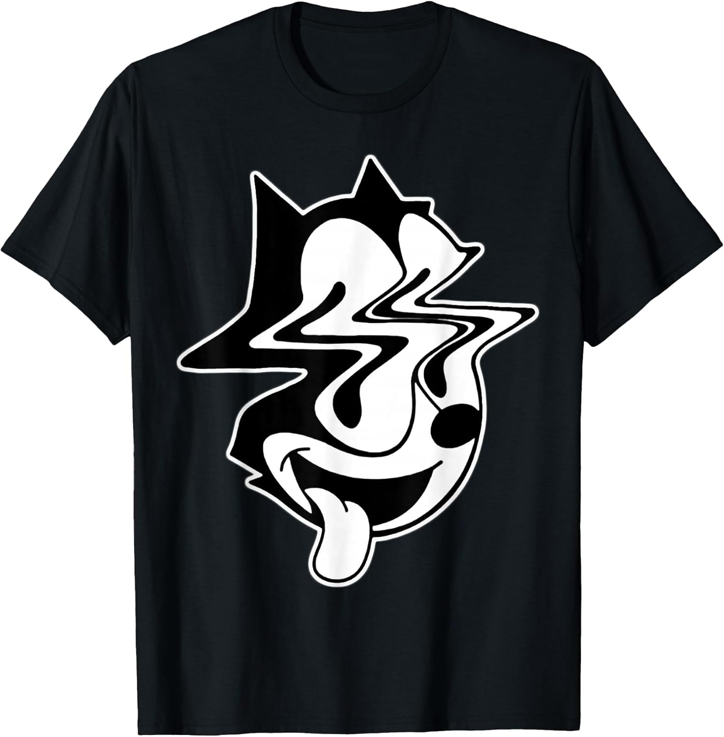 Trippy Felix Cat Blackwork T-Shirt