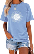 Womens Cute Sunflower Graphic Printed Tee Shirts Vintage Short Sleeve Cotton Shirts Tops