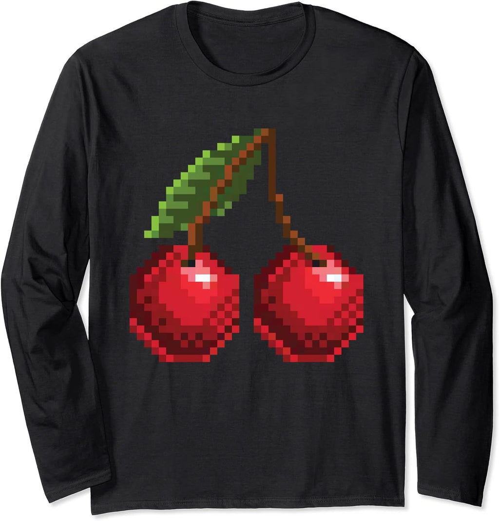 Pixel Cherry I Pixel Art Fruits Gamer Retro Artist Long Sleeve T-Shirt