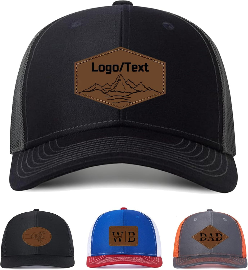 Custom Leather Patch Trucker Hat for Men & Women Personalized Baseball Caps Text & Logo Adjustable Custom Hats