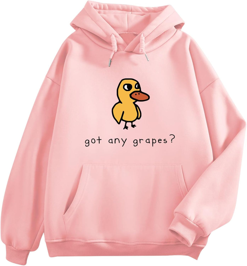Cute Duck Graphic Hoodies for Teen Girls Kawaii Cartoon Hoodie Funny Sweatshirts Letter Print Pullover With Pocket
