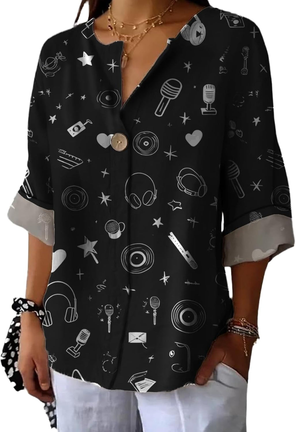 90S Shirts Women Vacation Beach Flower Printed T-Shirt Three-Quarter Sleeve V Neck Plus Size Breathable Tees