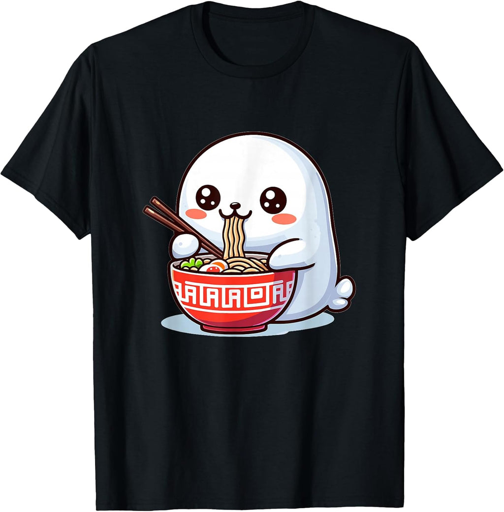 Cute Japanese Kawaii Chibi Seal Eating Ramen T-Shirt