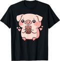 Cute Kawaii Cartoon Pig Drinking Bubble Tea T-Shirt