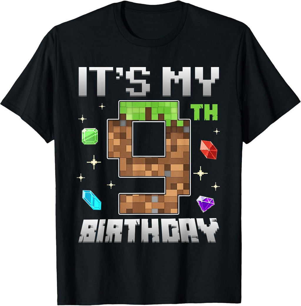 Retro 9th Birthday Boy Level 9 Video Gamer Pixel Gaming Kids T-Shirt