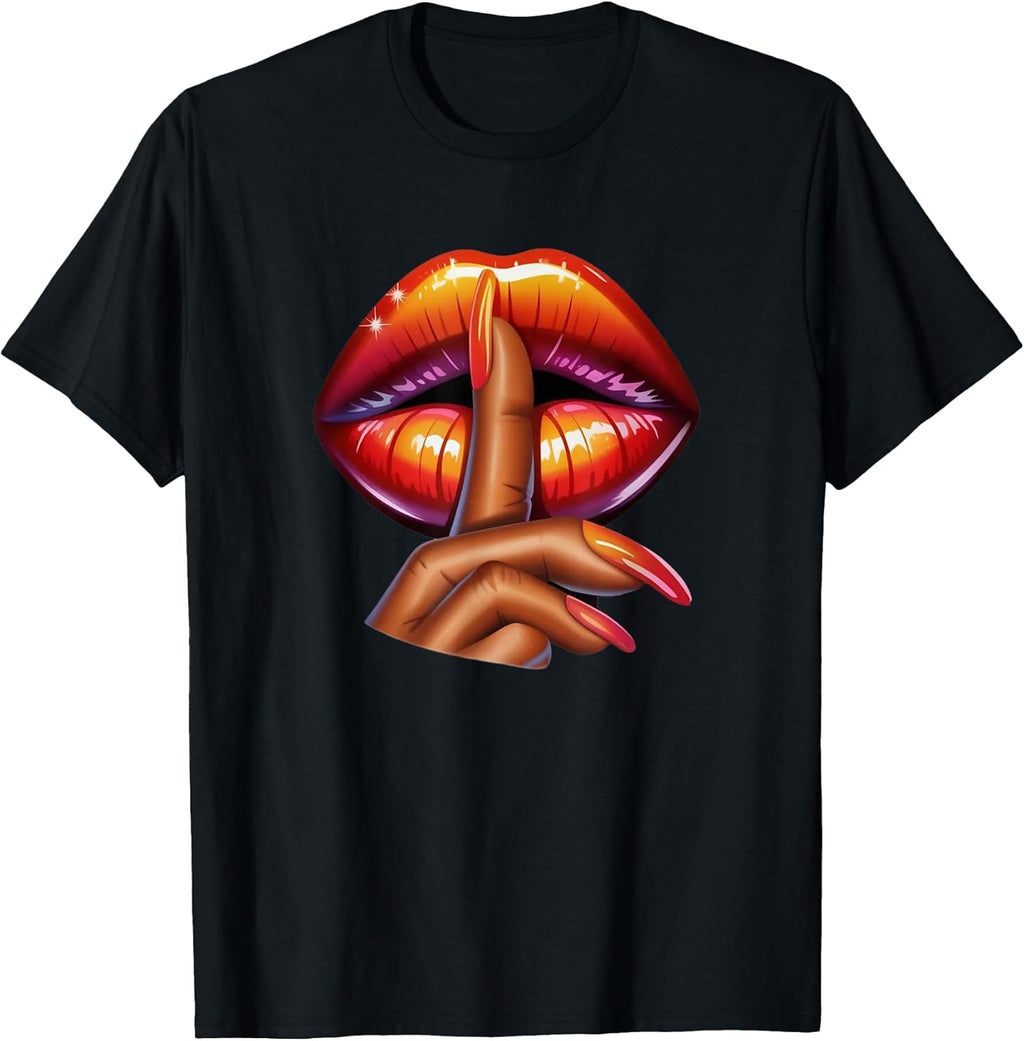 Shhh Lips Finger Silence Pop Art Design for Women T-Shirt