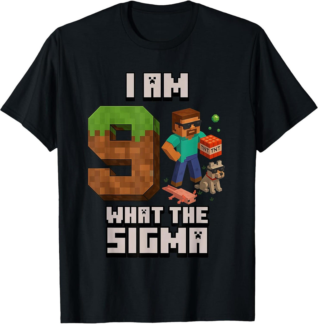 9th Birthday What The Sigma Pixel 9 Bday Gamer Boys Kids T-Shirt