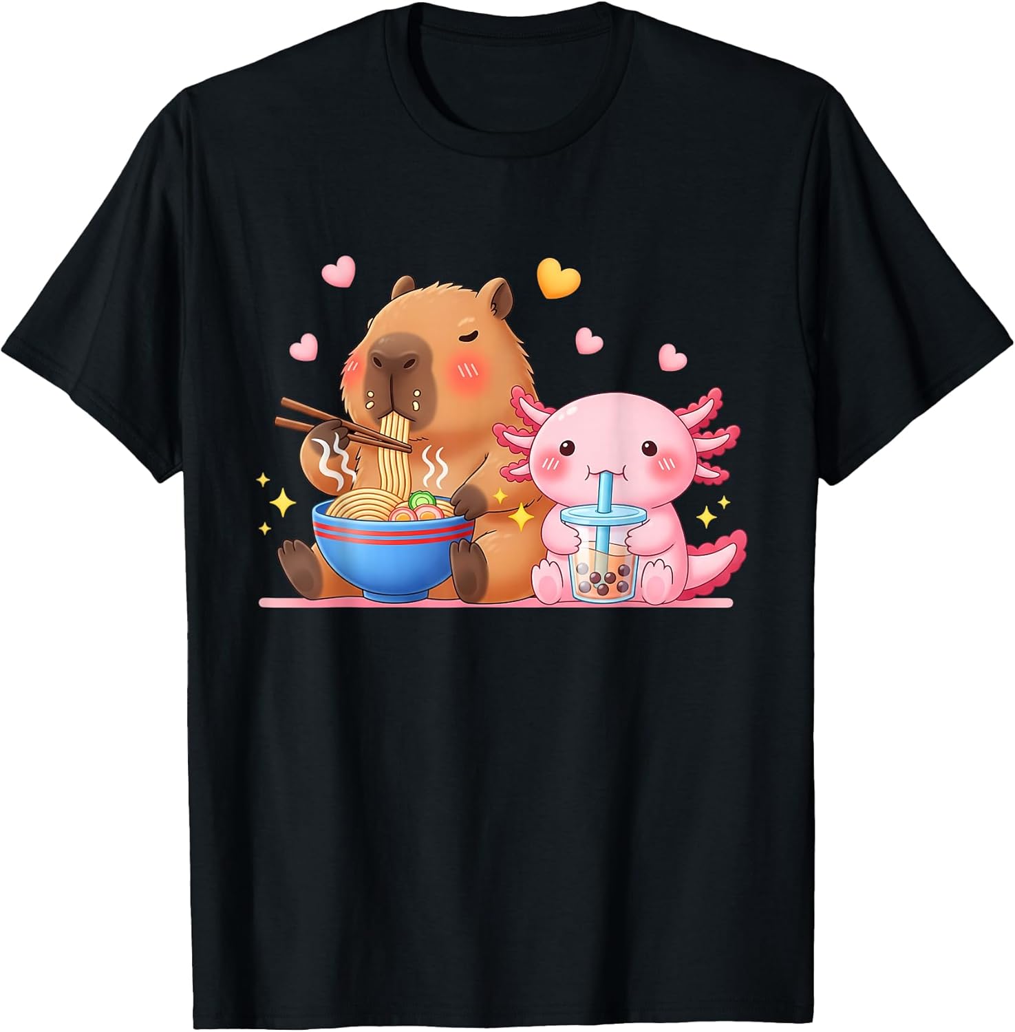Cute Capybara Ramen and Axolotl Boba Kawaii Boys Girls Kids T-Shirt