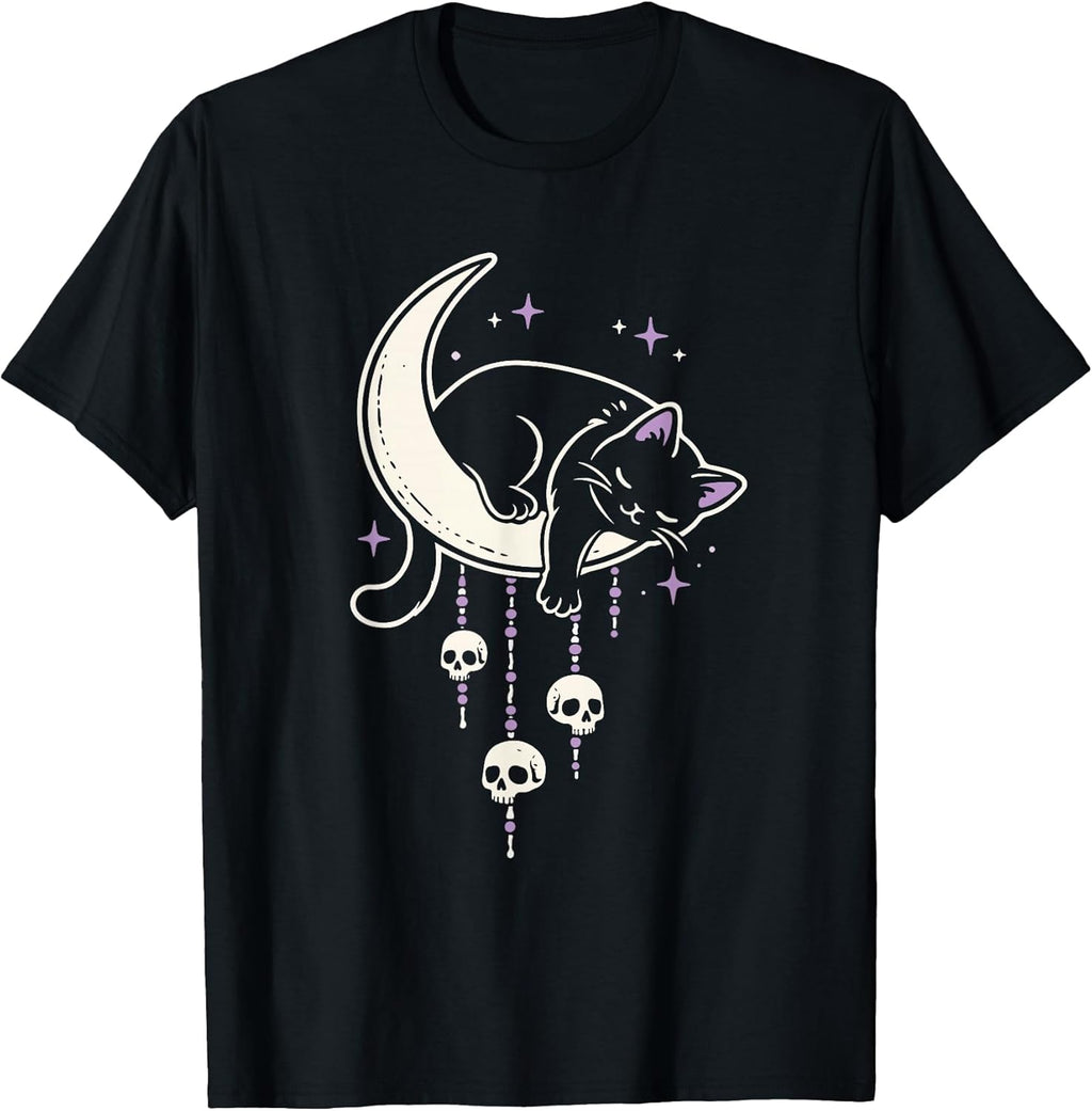 Cat Kitty Skulls Creepy Cute Moon Kawaii Pastel Goth Purple T-Shirt