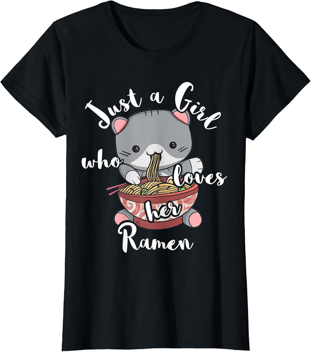 Ramen Girls Japanese Noodle Soup Food Cute Kawaii Cat T-Shirt