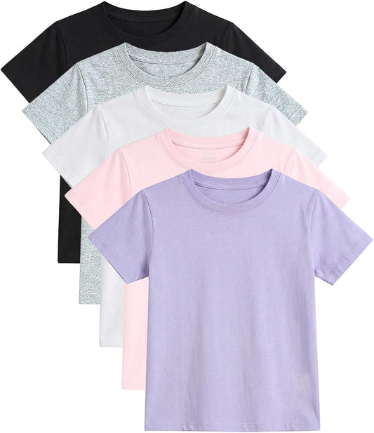 5 Pack Girls T-Shirts Short Sleeve Shirt for Girls Cotton Tees Kids Tshirts Clothes Summer Tops