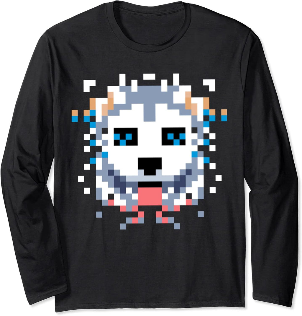 PIXEL ART WEIRD DOG, ABSTRACT WOLF, ODD DOG Long Sleeve T-Shirt
