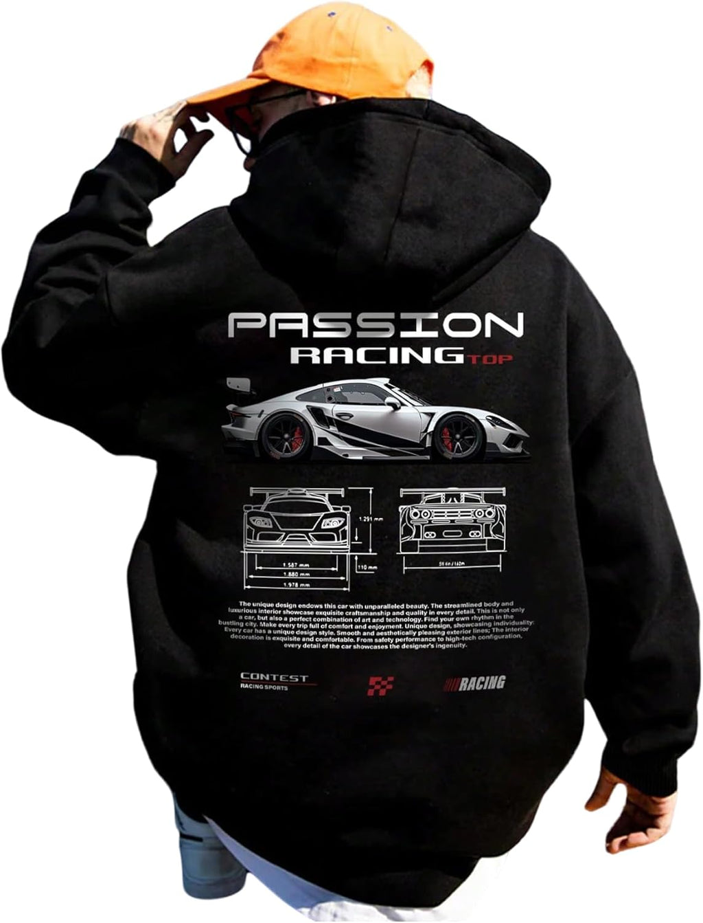 Men's Vintage Graphic Car Hoodies Long Sleeve Thermal Drawstring Hooded Sweatshirts Fall Pullovers