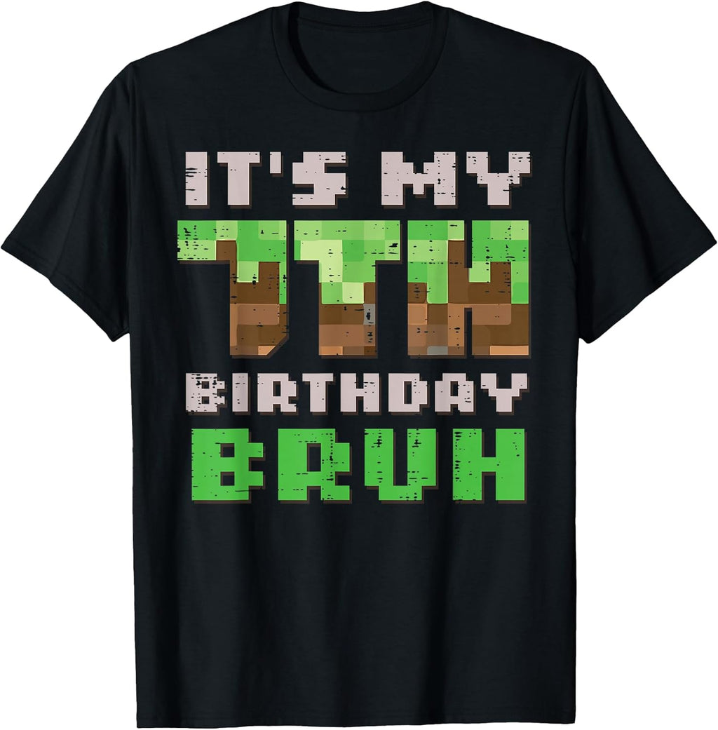 Its My 7th Birthday Bruh Pixel Gamer 7 Bday Gaming Boys Kids T-Shirt
