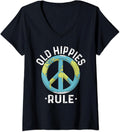 Womens Old Hippies Rule Hippie Vintage Retro Costume Hippy World V-Neck T-Shirt