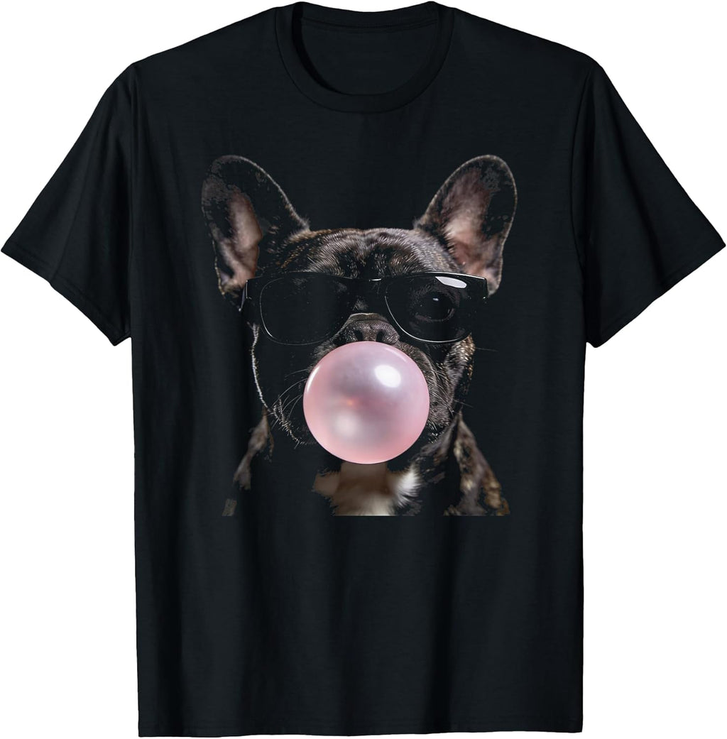 Funny French Bulldog Blowing A Bubble Sunglasses Urban Cool T-Shirt