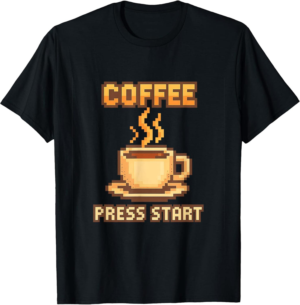Coffee Press Start – Retro Gaming 8-Bit Pixel Art Design T-Shirt