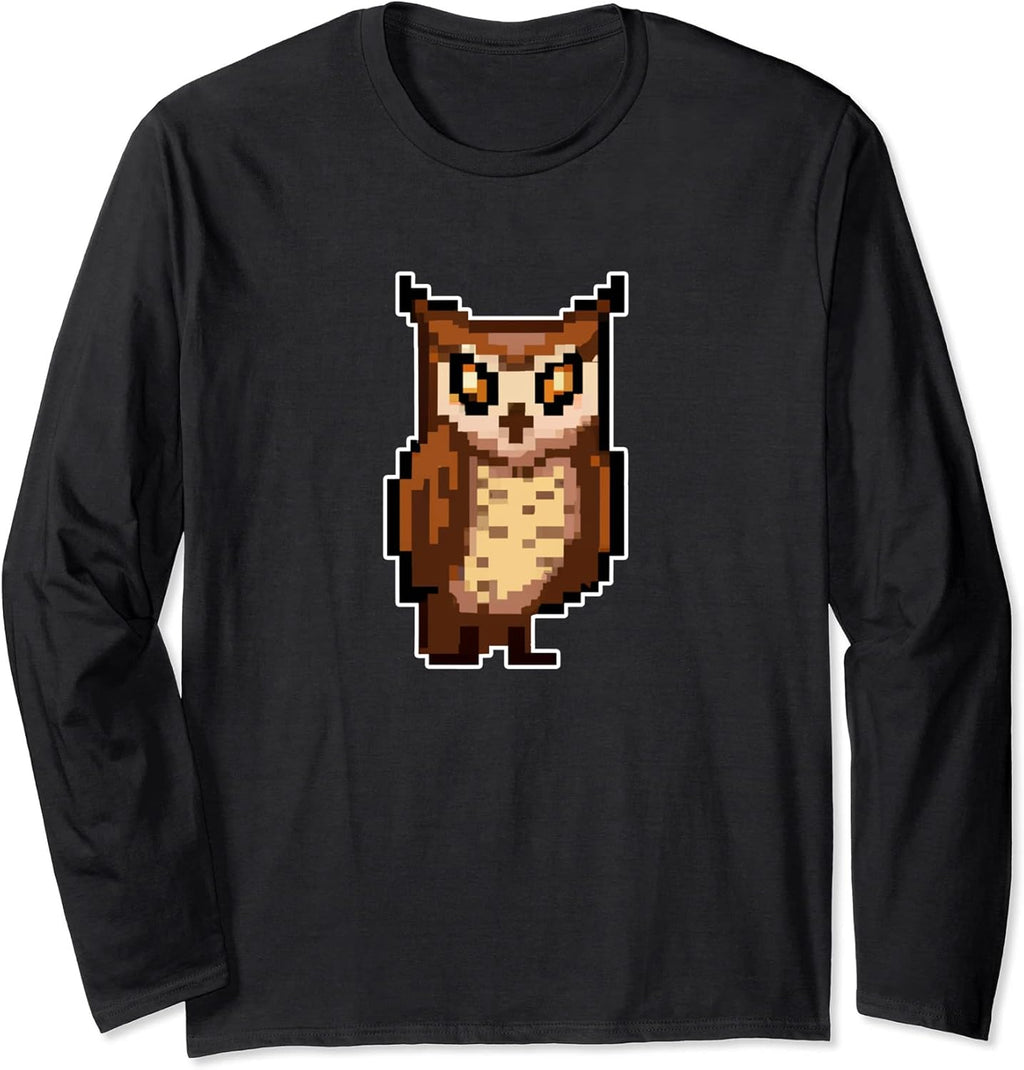 Owl Pixel Art Retro Gaming Style Long Sleeve T-Shirt