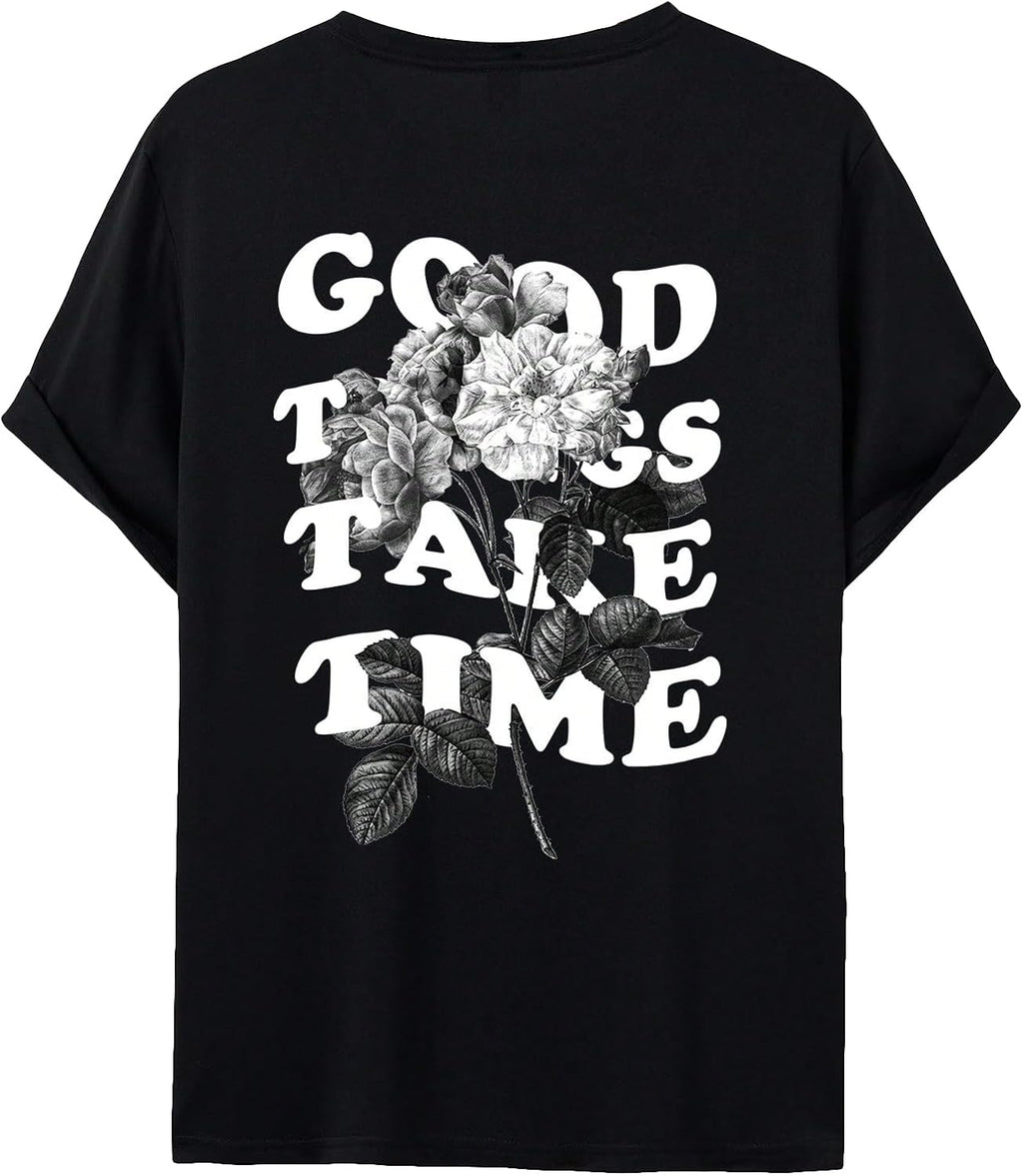 Men's Novelty Casual Letter Graphic Crewneck T-Shirt Half Sleeve Oversized Tee Top