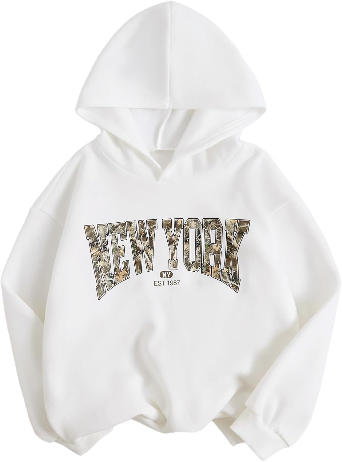 Girl's Letter Camo Graphic Hooded Sweatshirt Long Sleeve Drop Shoulder Hoodie 2025 Fall Outfits Pullover Tops