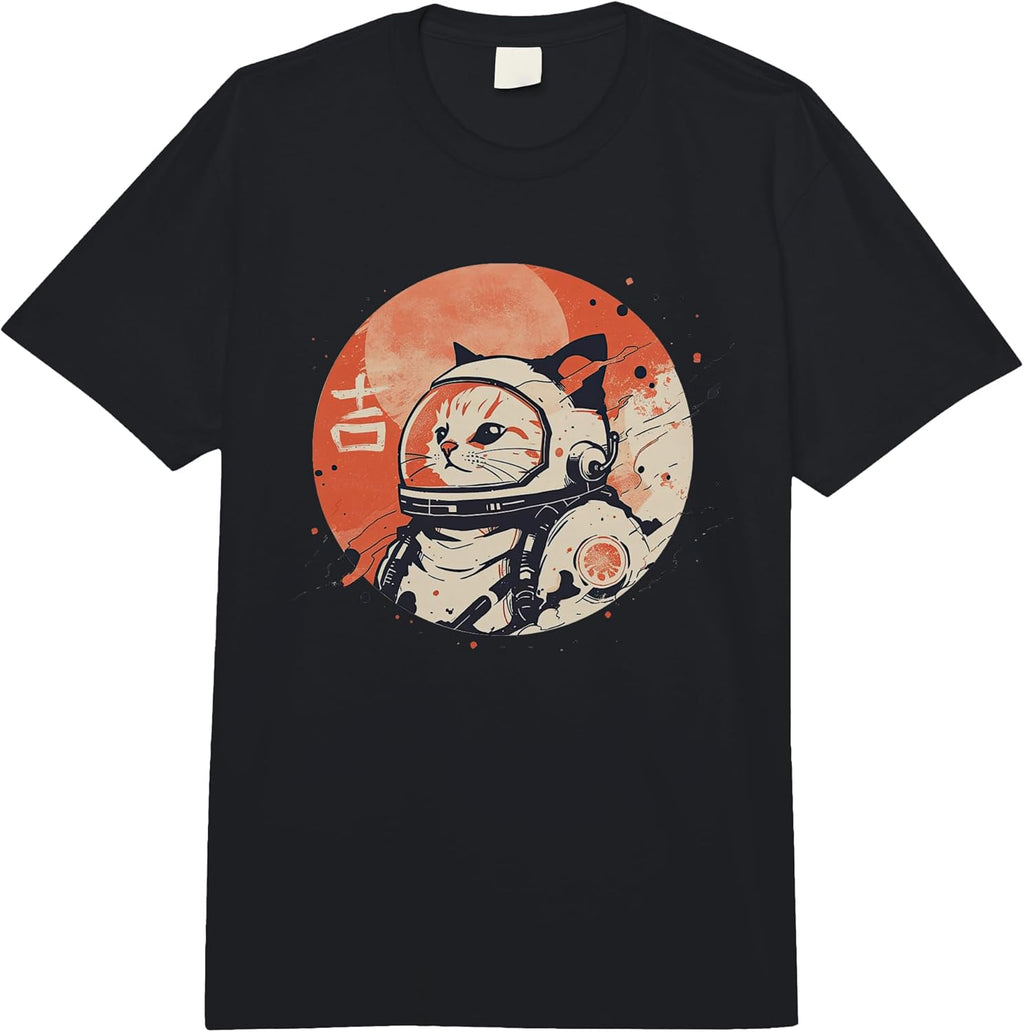Japanese Minimalist 1950s Retro Space Cat Good Luck Kanji Comfort Colors Adult Heavyweight T-Shirt