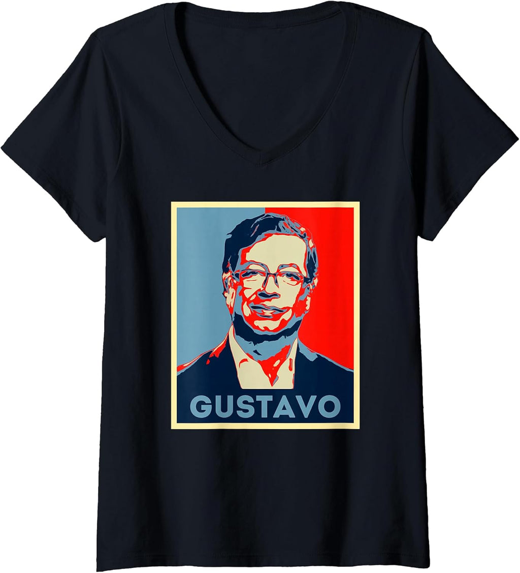 Women's Gustavo Petro Portrait Colombia President Pop Art V-Neck T-Shirt
