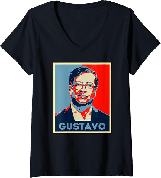 Women's Gustavo Petro Portrait Colombia President Pop Art V-Neck T-Shirt