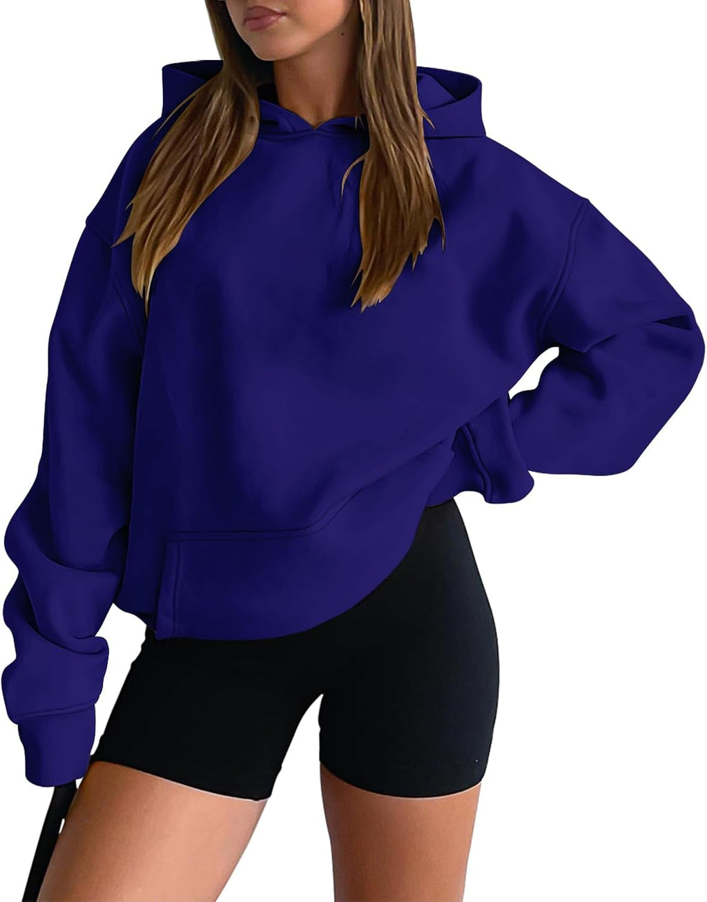 Women Hoodies Casual Pullover Long Sleeve Sweatshirt Kangaroo Pocket Drop Shoulder Sweater