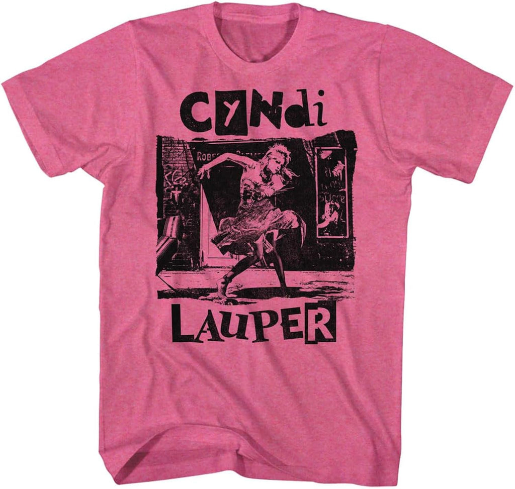 Cyndi Lauper Retro Pink Heather Adult Short Sleeve T Shirt Vintage Style 80s Pop Music Graphic Tees