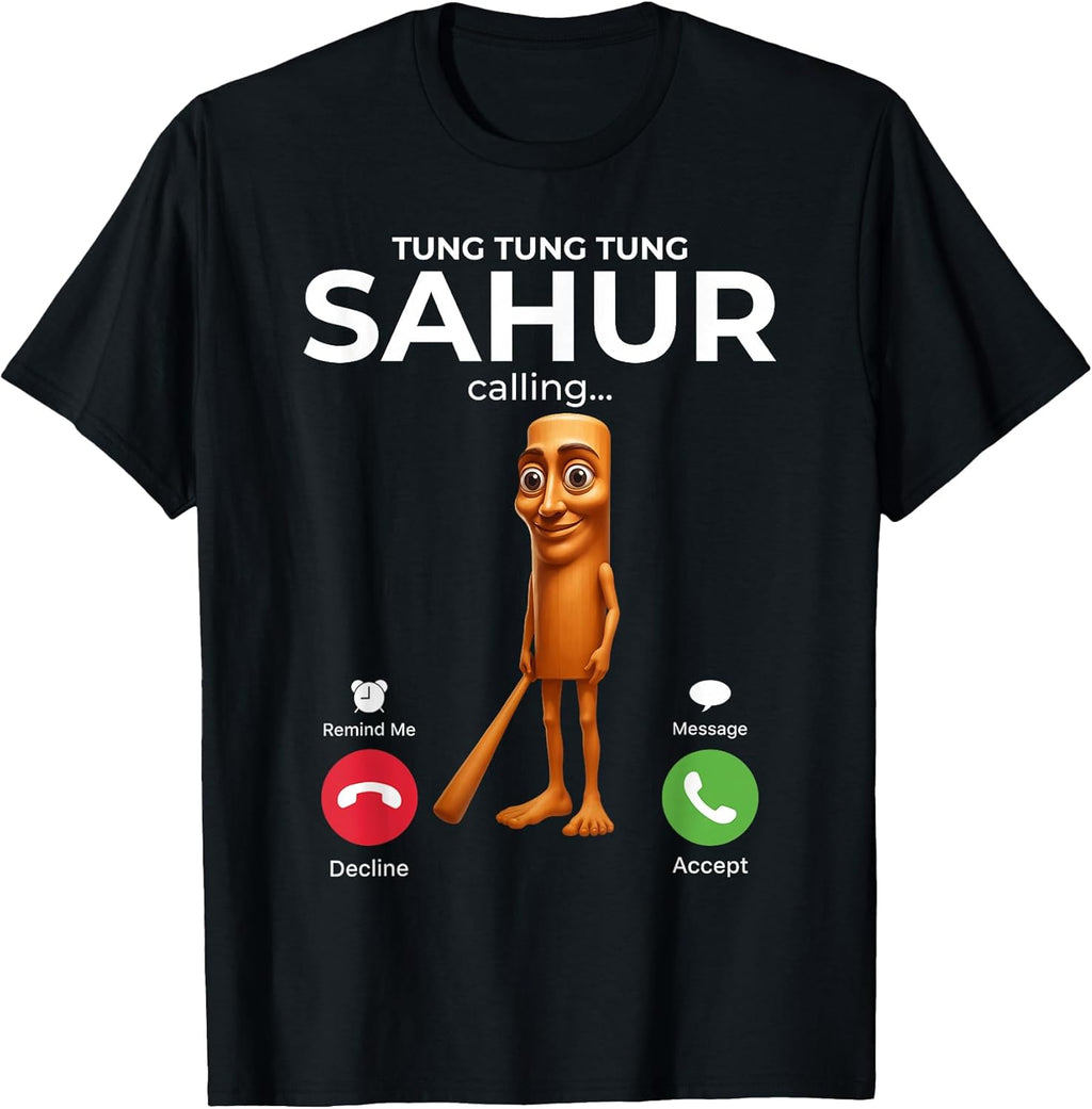 Tung Sahur Calling Funny Fishing Brainrot Joke Boys Kid Meme T-Shirt